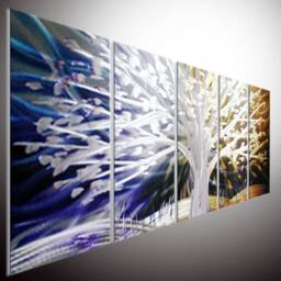 Abstract Metal Tree Wall Art, Large Colorful Aluminum Sculpture - thumbnail 1