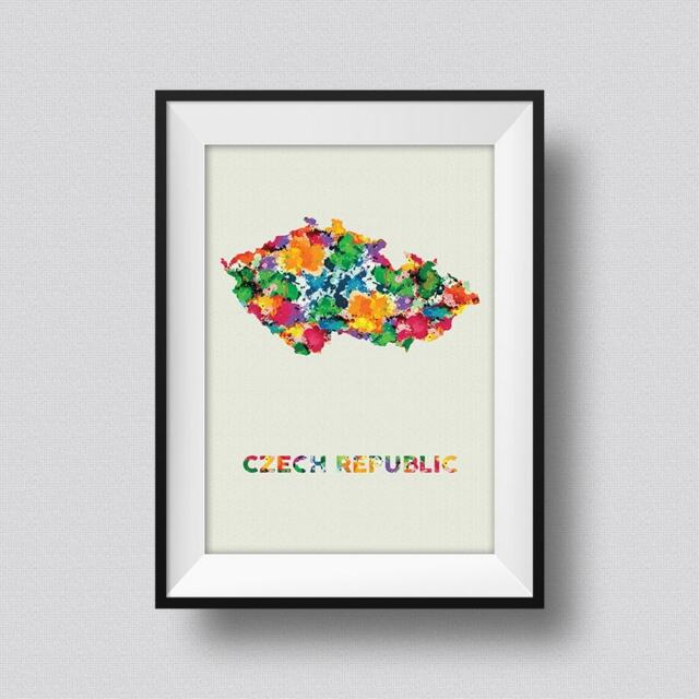 Czech Republic Watercolor Map Art Print Ink Splash Poster Canvas