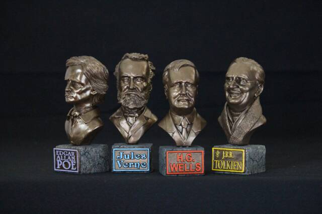 Poe, Wells, & Verne Statues - image 1