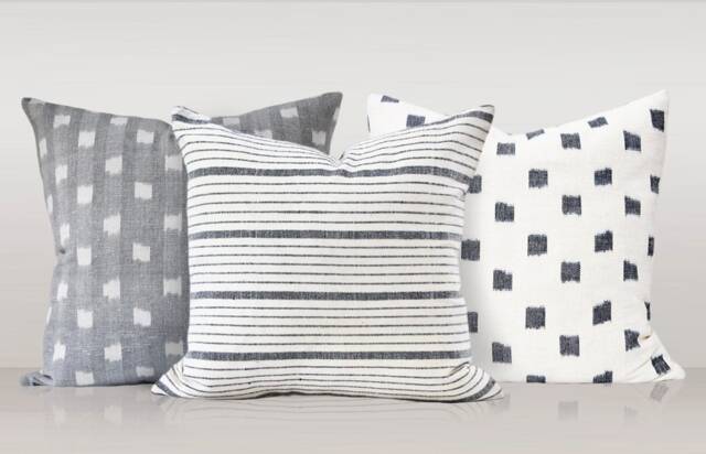 "Designer Pillow Set, Kufri Curated Collection, Neutral Throw Cover Set Of Three, Geometric Pillowcase, Modern 20""x20" - image 1