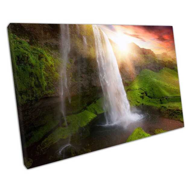 Vibrant Iceland Waterfall Landscape Canvas Spring Scene Wall Art For Home & Office Decor - image 1