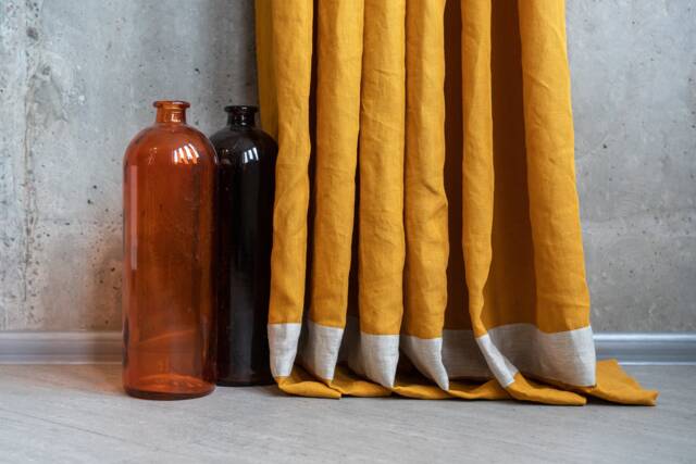 Mustard Yellow Linen Curtain Bohemian Farmhouse Style - image 1
