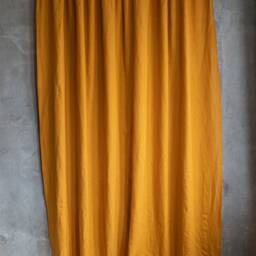 Mustard Yellow Linen Curtain Bohemian Farmhouse Style - thumbnail 2