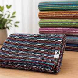 Recycled Cotton Portuguese Blanket - Durable Woven Sofa Cover Throw Boho Bedspread Sustainable Modern Traditional Home Decor - thumbnail 1