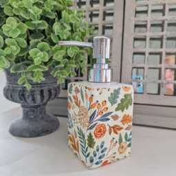 Lovely Apricot Floral Decoupaged Ceramic Soap Dispenser.hand Decorated - thumbnail 4