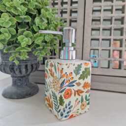 Lovely Apricot Floral Decoupaged Ceramic Soap Dispenser.hand Decorated - thumbnail 1