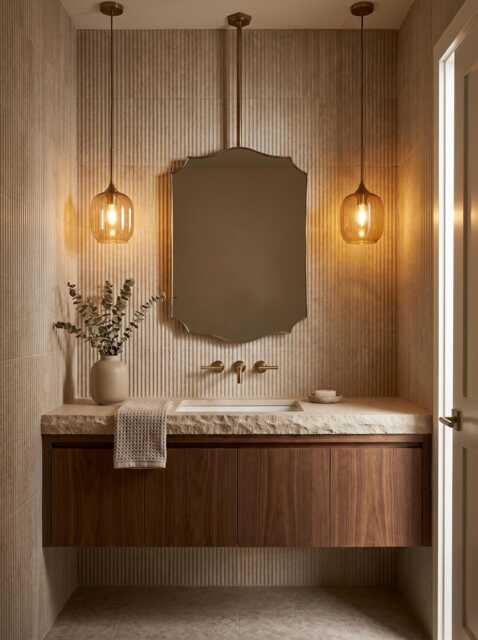 Ceiling Mounted Bathroom Mirror - Modern Gold Brass Hanging - image 1