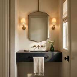 Ceiling Mounted Bathroom Mirror - Modern Gold Brass Hanging - thumbnail 3