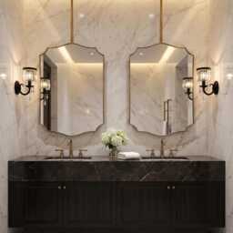 Ceiling Mounted Bathroom Mirror - Modern Gold Brass Hanging - thumbnail 2