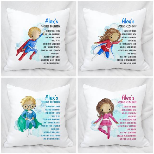 Personalised Superhero Worry Cuddle Cushion, Ideal Gift For Kids, 4 Designs - image 1
