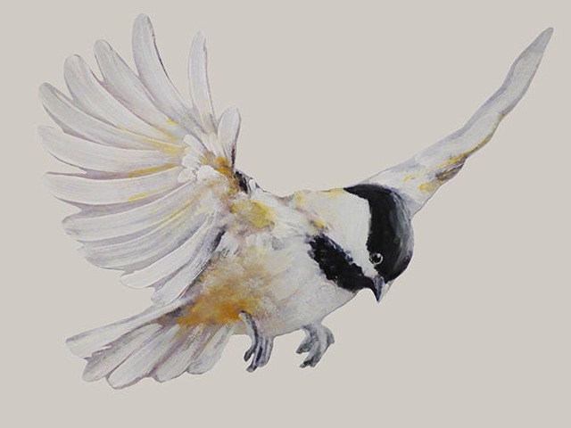 Flying Chickadee, Wall Decal Bird, Black-Capped Get Well Gift, Sticker, Nursery, Watercolor Bird