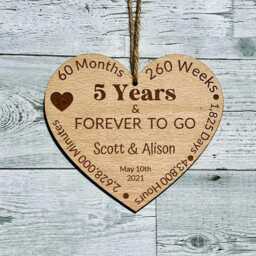 Personalised 5 Year Anniversary Engraved Plaque, 5Th Wedding Gift, Large Wood Heart Wall Hanging - thumbnail 3