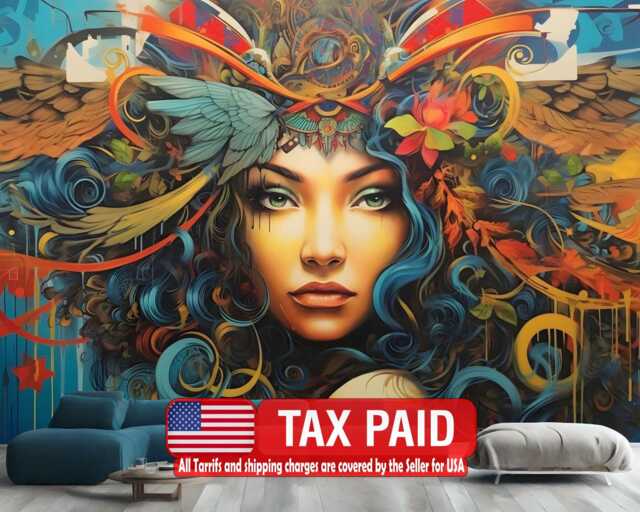Woman Face Graffiti Mural, Modern Art Peel & Stick Wallpaper - image 1