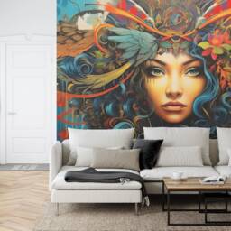 Woman Face Graffiti Mural, Modern Art Peel & Stick Wallpaper - thumbnail 2