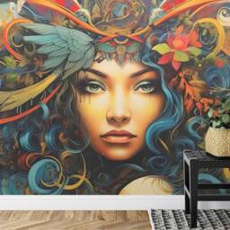 Woman Face Graffiti Mural, Modern Art Peel & Stick Wallpaper - thumbnail 3