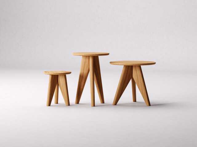 Solid Oak Round Nesting Tables - Modern End Table Set - image 1