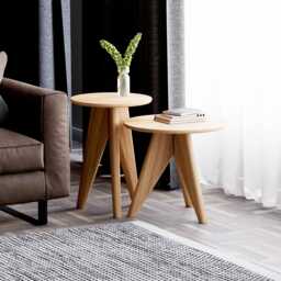 Solid Oak Round Nesting Tables - Modern End Table Set - thumbnail 2