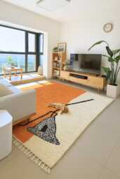 Orange Checkered Moroccan Rug, Beni Ourain Style, Custom Wool Rug - thumbnail 1