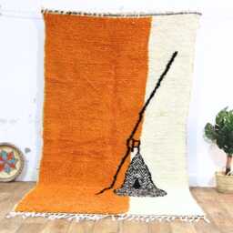 Orange Checkered Moroccan Rug, Beni Ourain Style, Custom Wool Rug - thumbnail 2