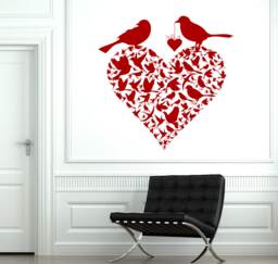 Wall Vinyl Decal Couple Spring Birds Heart Shape Love Decor Living Room - #2744Dn - thumbnail 1