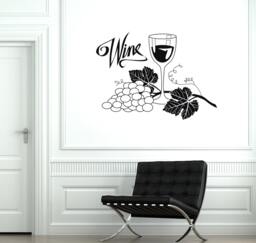 Wall Vinyl Decal Bottle Of Wine Glass Grape Decor For Kitchens Dining Rooms Cellars Guaranteed Quality Sticker 2059Di - thumbnail 1