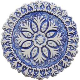 Ceramic Garden Tile Set, Suzani Floral Wall Decor, Blue & White - Set Of 3 - thumbnail 2