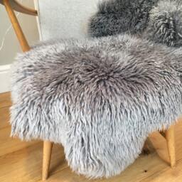 Luxiury Grey Sheepskin Rug Extra Soft Luxe Gray, Super Long Hair, With Bespoke Opotional Chair Ties, Amazing Gift - thumbnail 4