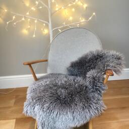 Luxiury Grey Sheepskin Rug Extra Soft Luxe Gray, Super Long Hair, With Bespoke Opotional Chair Ties, Amazing Gift - thumbnail 3