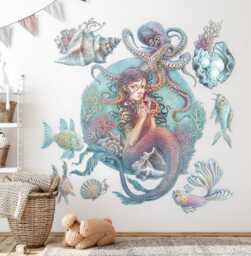 Underwater Mermaids Wall Stickers For Baby Room, Pastel Children's Room Decor, Fantastic Decal Kids Self Adhesive - thumbnail 1