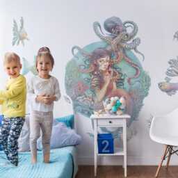 Underwater Mermaids Wall Stickers For Baby Room, Pastel Children's Room Decor, Fantastic Decal Kids Self Adhesive - thumbnail 2