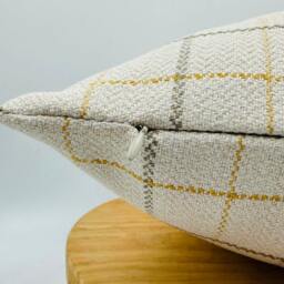 Neutral Plaid Throw Pillow Cover in Cream & Mustard, Modern Farmhouse Cushion For Couch, Throw Pillows, 20x20 - thumbnail 2