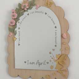 Personalised Affirmation Mirror, Wood & Acrylic With Fairy Butterflies Flowers - thumbnail 2