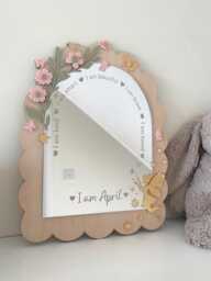 Personalised Affirmation Mirror, Wood & Acrylic With Fairy Butterflies Flowers - thumbnail 1