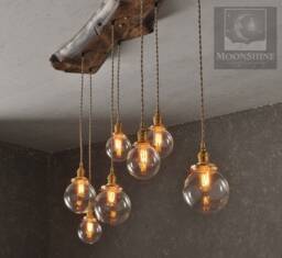 The Big Sur Glass Orb Live Edge Wood Chandelier With Vintage Style Edison Bulbs - Modern Rustic Lighting