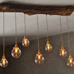 The Big Sur Glass Orb Live Edge Wood Chandelier With Vintage Style Edison Bulbs - Modern Rustic Lighting - thumbnail 2