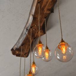 The Big Sur Glass Orb Live Edge Wood Chandelier With Vintage Style Edison Bulbs - Modern Rustic Lighting - thumbnail 3