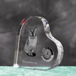 Tonkinese Cat - Crystal Clock in The Shape Of A Heart With Image Pure-Bred Cat - thumbnail 2