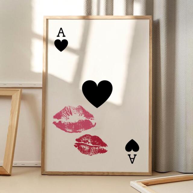 Lip Print Playing Card Art Canvas Poster, Trendy Wall Art, Apartment Aesthetic Decor, Retro Home Printed Gift - image 1