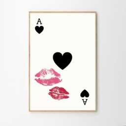 Lip Print Playing Card Art Canvas Poster, Trendy Wall Art, Apartment Aesthetic Decor, Retro Home Printed Gift - thumbnail 2