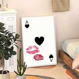 Lip Print Playing Card Art Canvas Poster, Trendy Wall Art, Apartment Aesthetic Decor, Retro Home Printed Gift - thumbnail 3