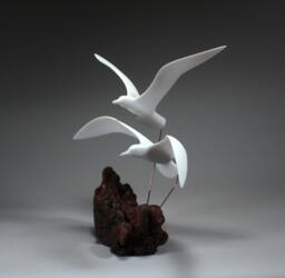 Seagull Sculpture By John Perry Duo 16In Wingspan On Burlwood. Signed - thumbnail 1