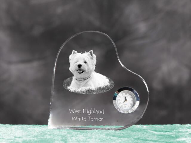 West Highland White Terrier - Crystal Clock in The Shape Of A Heart With Image Pure-Bred Dog - image 1