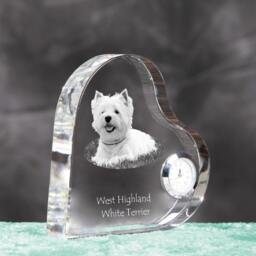 West Highland White Terrier - Crystal Clock in The Shape Of A Heart With Image Pure-Bred Dog - thumbnail 3