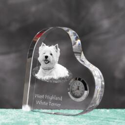 West Highland White Terrier - Crystal Clock in The Shape Of A Heart With Image Pure-Bred Dog - thumbnail 2