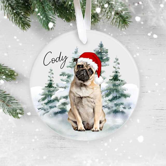 Personalised Pug Christmas Ornament - Custom Dog Bauble With Name, 38 Different Breeds - image 1