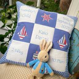 Memory Cushion?? Blue - Personalised Baby Boy Personalized Pillow New Gift Christening Cushion Keepsake Birth Details - thumbnail 2