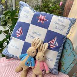 Memory Cushion?? Blue - Personalised Baby Boy Personalized Pillow New Gift Christening Cushion Keepsake Birth Details - thumbnail 1