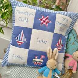 Memory Cushion?? Blue - Personalised Baby Boy Personalized Pillow New Gift Christening Cushion Keepsake Birth Details - thumbnail 3