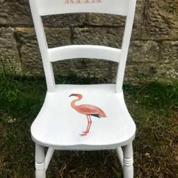 Children's Personalised Decoupaged Wooden Nursery School Chair With Vintage Flamingo Theme & Your Child's Name - thumbnail 3
