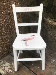 Children's Personalised Decoupaged Wooden Nursery School Chair With Vintage Flamingo Theme & Your Child's Name